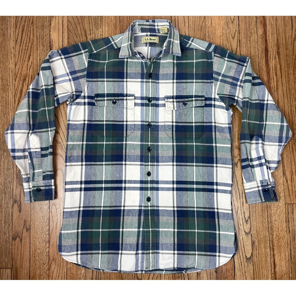 Vintage‎ LL Bean Tartan Flannel Plaid Shirt Long Sleeve Blue Men's Sz Small